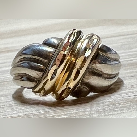 Designer Michael Anthony Sterling Silver & 14K Gold Diamond Cut Band Ring,Size 6 - Picture 2 of 10